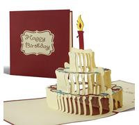 Mum Birthday Card, Vintage Happy Birthday Card for her, 3D pop up 3 layers cake and cute candle on top, envelope included, also great as a gift card or voucher, G04