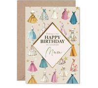 Mum Birthday Card - Vintage Style Dresses - Happy Birthday Card for Mum from Son Daughter, A5 Stylish and chic Bday Greeting Cards