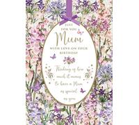 MUM Birthday Card Wild Agapanthus from the wonderful handmade Pizazz Gallery Keepsakes range Elegant gold overlay and removable keepsake.
