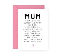 Mum Birthday Cards And Envelopes -Thanks For Supporting Me - Thank you Gifts and Kind Words for Mummy, Mam, Mama, Her, Women- I Love You and Mothers Day Cards from Son Daughter -Comes With Stickers