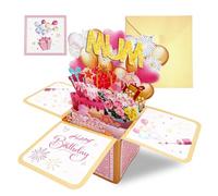 Mum Birthday Cards, Pink Pop Up Personalised Birthday Card for Mum with Pull-Out Envelope & Small Card,3D Birthday Cards for Mummy Suitable for Birthday Party (MUM1)