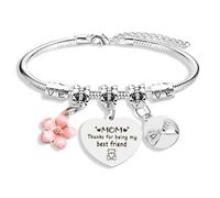 Mum Bracelet, Birthday Gifts for Mum, Mother Day Bracelet from Son and Daughter Silver Personalized Bracelets for Mother's Day, Birthday, Christmas Daughter Gift--Thanks for Being My Best Friend