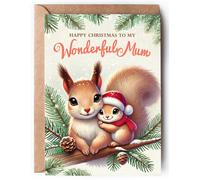 Mum Christmas Card from Son or Daughter - Cute Squirrel Design - Xmas Card with Verse Inside for Mummy - A5 with Kraft Envelope