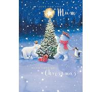 Mum Christmas Card - Special Finishes - Snowman and Robins - Artistic Festive Design - Made in the UK - Eco-Friendly