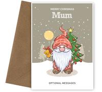 Mum Christmas Card - The Festive Gnome - Personalised Christmas Card for Mum with Holiday Cheer, Mum, Festive Gnome