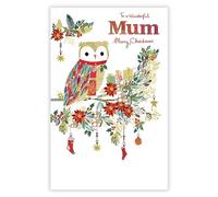 Mum Christmas Card - Wonderful Mum - Owl and Festive Foliage - Artistic Design - Special Finish - Made in the UK - Eco-Friendly
