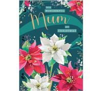Mum Christmas Card - Wonderful Mum - Poinsettia Flowers - Artistic Festive Floral Design - Special Finishes and Illustrated Insert Leaf - Made in the UK