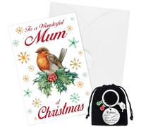 Mum Christmas Gifts Robin Christmas Card with Robins Appear When Loved Ones Are Near Keychain with Envelop Xmas Holiday Festive Greetings Card Bereavement Remembrance Gifts for Loss of Mum