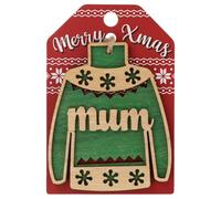 Mum Christmas Jumper Wooden Tree Decoration Personalised Bauble Xmas Green