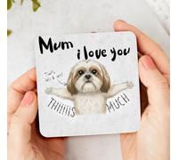Mum Coaster Gift From Pet, Choose Your Breed, Cute Dog Lover Drink Mat, Mothers Day Birthday, Optional Personalisation (16 Shih Tzu)