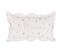Mum Cushion with Floral Pattern, Pink Embroidered Text, Soft Decorative Pillow, 50 x 30cm, Removable Zipped Cover. Mother, Mummy Mothers Day