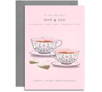 Mum & Dad 20th Anniversary Card - China Wedding Anniversary Card - China Hearts Design - A5 Size Card with Grey Envelope