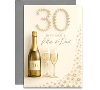 Mum & Dad 30th Anniversary Card - Pearl Wedding Anniversary Card for Couple - A5 Size Card with Grey Envelope, Made in UK