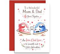 Mum & Dad 6th Anniversary Card - Cute Pair of Irons with Hearts Design - 6th Iron Anniversary Card - A5 Size Card with Red Envelope