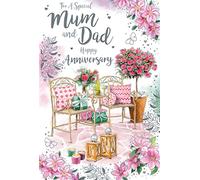 Mum & Dad Chairs Gifts & Wine 9" x 6" Happy Anniversary Card