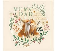 Mum & Dad Christmas Card - Fox Couple and Winter Wreath - Festive Design - Special Finish - Made in the UK - Eco-Friendly