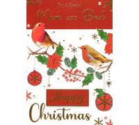Mum & Dad Christmas Card | Robin Holiday Design with Gold Foil | Traditional Greeting Card for Parents