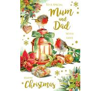Mum & Dad Christmas Card Traditional Lantern Gifts Robin 9" x 6" Lovely Verse