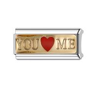 Mum Dad Family Friend Rose Gold 18K Superlink Long Double Size Width Love Birthday 9mm Italian Link Charm Compatible With Nomination Bracelet Womens (You Love Me Heart 18k Superlink Long)