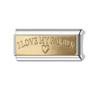 Mum Dad Family Friend Rose Gold 18K Superlink Long Double Size Width Love Birthday 9mm Italian Link Charm Compatible With Nomination Bracelet Womens (I Love My Family 18k Heart)