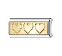 Mum Dad Family Friend Rose Gold 18K Superlink Long Double Size Width Love Birthday 9mm Italian Link Charm Compatible With Nomination Bracelet Womens (Triple I Love You Heart 18k Family)