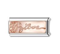 Mum Dad Family Friend Rose Gold 18K Superlink Long Double Size Width Love Birthday 9mm Italian Link Charm Compatible With Nomination Bracelet Womens (Love Flower Superlink)