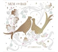 Mum & Dad Gold Foiled Festive Xmas Pheasant Christmas Card Xmas Greeting Cards
