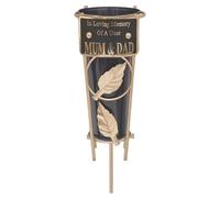 Mum & Dad Graveside Memorial Vase Gold Leaf Design Loving Memory Cemetery Plaque