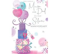 Mum & Dad On Your 25th Silver Presents Happy Anniversary Card Lovely Verse