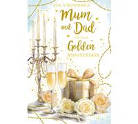 Mum & Dad On Your 50th Golden Happy Anniversary Glasses Card Lovely Verse