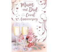 Mum & Dad On Your Coral 35th Champagne Roses Happy Anniversary Card Lovely Verse