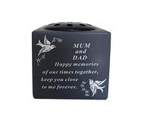 Mum & Dad Slate Grey Memorial Flower Vase - Dove & Diamante Detail Grave Plaque Tribute