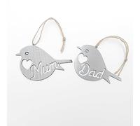 Mum & Dad Steel Robin Decoration Set - Metal Hanging Robin Ornaments - Steel Keepsake Gift Set - Indoor or Outdoor Garden Decoration