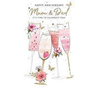 Mum & Dad Time To Celebrate Anniversary Card Embellished Champagne Greeting Card