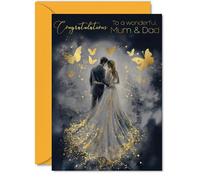 Mum & Dad Wedding Card, Gold Butterflies Happy Couple