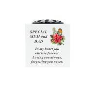 Mum & Dad White Plastic Robin Memorial Rose Bowl Flower Vase Grave Plaque Tribute Ornament