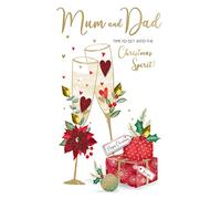 Mum & Dad Xmas Spirit Embellished Christmas Card Hand-Finished Champagne Cards XCDC392