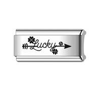 Mum Daughter Dad Family Angel Newborn Superlink Rose Gold Long Double Size Width Birthday 9mm Italian Link Charm Compatible With Nomination Bracelet (Lucky Four Leaf Clover Love Heart Arrow)