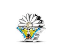 Mum Daughter Mom Birthday Turtle Dog Family Heart Charm Bead Pendant 925 Sterling Silver Compatible With Pandora Charm Moments Bracelet (Butterfly Daisy Flower)