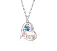 Mum Day Gift Personalized Necklace for Women S925 Silver Engraved with 1-5 Birthstones and Name Custom Designed Heart Pendant Necklace 1st Mom Day