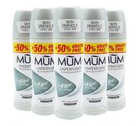 Mum Deo Extra Fill Unperfumed Roll-On Deodorant 75ml - Pack of 6 Bulk Buy, Fragrance Free Anti-Perspirant for Sensitive Skin, 48h Protection, Alcohol Free Gentle Formula, Unisex Deodorant Multipack