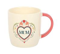Mum Folk Heart Mug | 350ml Ceramic Cup with Folk-Style Heart Design | Microwave & Dishwasher Safe | Thoughtful Mother’s Day Gift