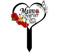 Mum Garden Memorial Plaques Grave Ornaments for Cemetery Metal Grave Markers Garden Stake Memorial Decoration Gifts for Loss of Mam Outdoors Heart Shaped Waterproof Sympathy Plaques for Lawn Yard