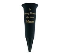 Mum Grave Vase - Black Plastic Flower Holder with Gold Text Spike for Funeral or Memorial Tributes - In Loving Memory Of A Dear Mum (1)