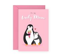 Mum Greeting Card - Cute Pengiun - Lovely Gift for Mummy, Mama, Mammy, Ma, Women, Her, Ladies from Daughter, Son, Husband - Flowers and A Hug, Mothers Day Card - Comes with Stickers