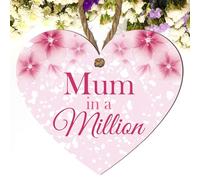Mum in a Million Wooden Heart Plaque: Mum Gift, Mother's Day, Birthday Christmas, Sentimental Keepsake, Romantic, Hanging Decoration, Gift Tag, Daughter/Son, (Small: 10 cm (H) × 9 cm (W))