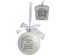 MUM Memorial Round Christmas Glass Bauble With Ribbon Hanger 8 cm