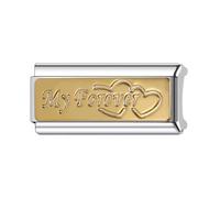 Mum Mom Dad Family Friend Superlink Long Double Size Width Love Birthday 9mm Italian Link Charm Compatible With Nomination Bracelet Womens (My Forever Couple Love Heart Gold)