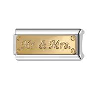 Mum Mom Dad Family Friend Superlink Long Double Size Width Love Birthday 9mm Italian Link Charm Compatible With Nomination Bracelet Womens (Mr & Mrs Husband Wife Couple Gold)