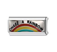 Mum Mom Dad Family Friend Superlink Long Double Size Width Love Birthday 9mm Italian Link Charm Compatible With Nomination Bracelet Womens (Chase a Rainbow Superlink)